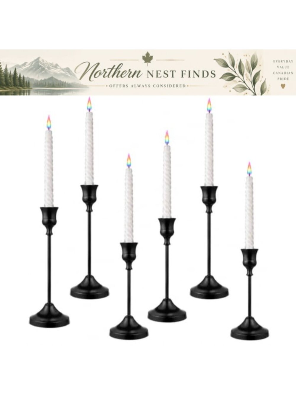 Set of 6 Taper Candle Holders Brushed Aluminum Alloy Vintage Candlestick